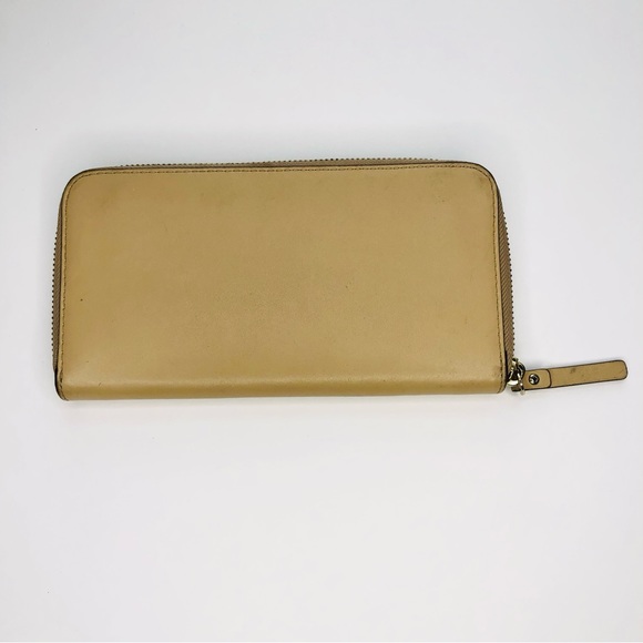 Kate Spade Beige Wallet Gold Zip Around Clutch Leather Pockets Money Coin Card - Picture 2 of 10